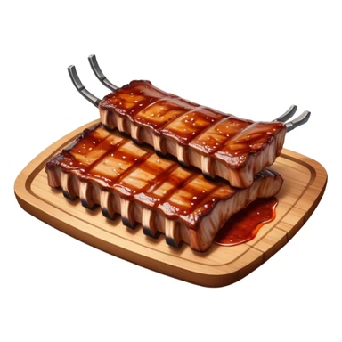 Cinematic juicy grilled ribs, glistening with smoky barbecue sauce, charred edges, tender meat falling off the bone, sizzling on a hot grill, mouthwatering and rich, warm and inviting, ultra-realistic and delicious. sticker