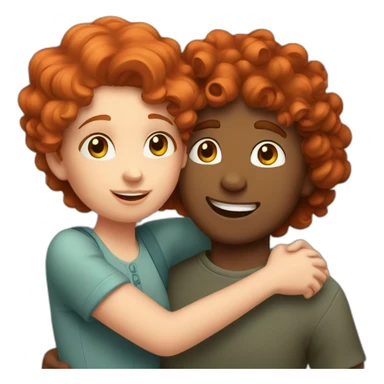 a girl with curly red hair hugging a boy sticker