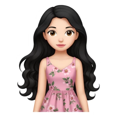 Uma menina com vestido longo rosa e cabelo longo preto ondulado sticker
