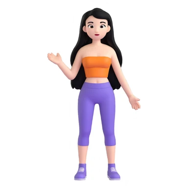 Make the character have long black hair, keep the tube top, in microsoft style 3d fluent emoji style with no background. sticker