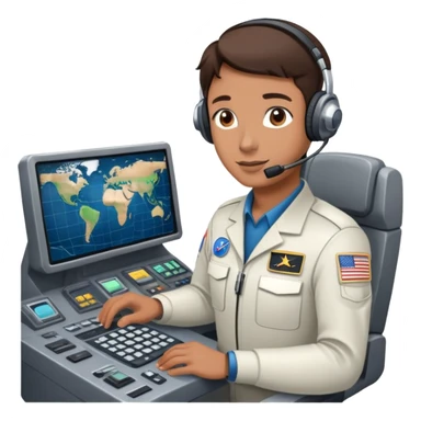 space mission flight director at command console with headset sticker