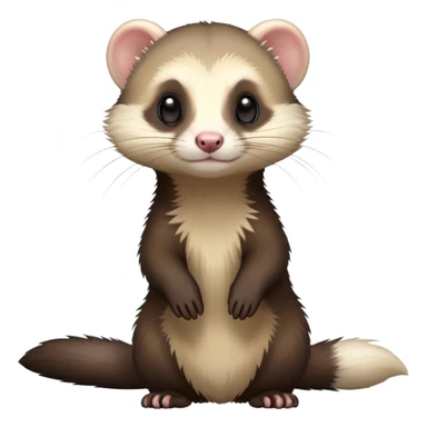 cinematic-[ferret]-realistic-full- long slender body-sitting-emoji,-tiny-paws-tucked-close,-head-tilted-dramatically,-fluffy-[sable]-fur,-simplified-yet-realistic-focused-features,-highly-detailed,-glowing-with-an-almost-sarcastic-glow sticker