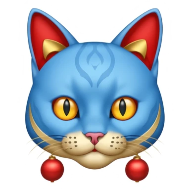 Cat with no ears head blue body blue with gadget with gold bells red tail sticker