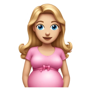 White pregnant lady, with Light Brown hair and blue eyes. She is wearing a tight pink dress and a bow,  standing and holding two pink heart balloons. sticker