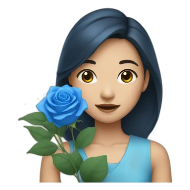 a Asian girl hold blue roses sticker