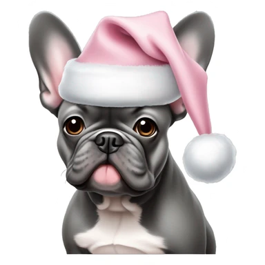 Solid Gray French bulldog with light pink Santa hat sticker