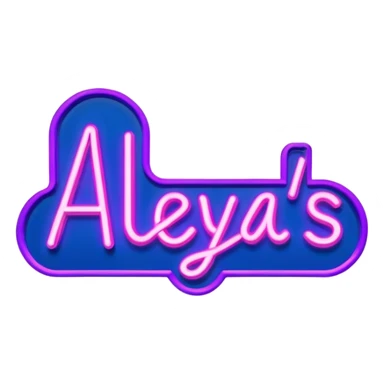 A pink, purple and blue lit Neon sign that says Aleya’s After Hours  sticker