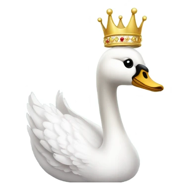 White swan wearing a dress with a crown sticker