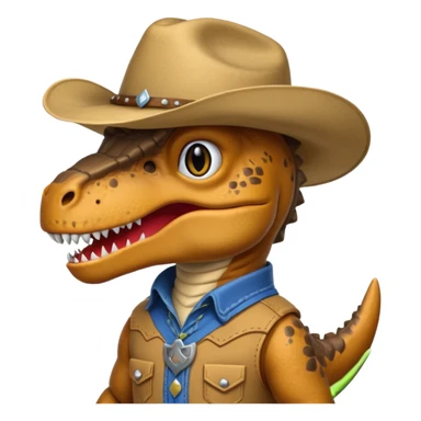 trex dinosaor with cowboy helmet with cowbot clothes sticker
