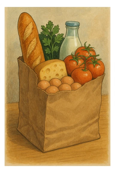 realistic paper bag of classic groceries sticker