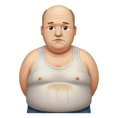 obese middle aged white man in wifebeater with  dirty appearance. His hair is very greasy and balding sticker