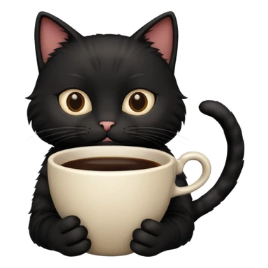 black cat holding a hot cup of coffee sticker