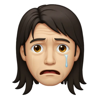 Crying man with long dark shag hair sticker