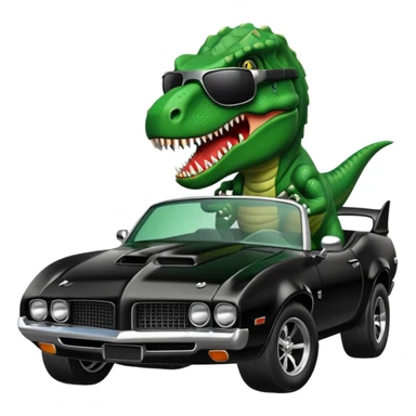 T-Rex driving a black muscle car wearing black luxury visor sunglasses sticker
