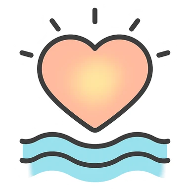 glowing heart with calm waves and gentle colors, color outline icon sticker