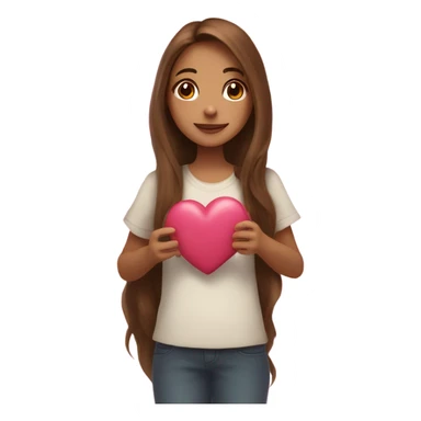 A girl with long brown hair with hearts all over and holding a heart out  sticker