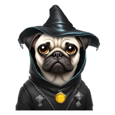 cyberpunk pug wearing a black wizard's hat sticker