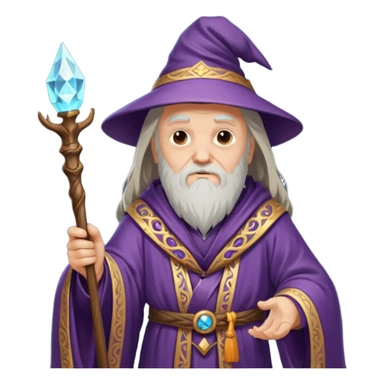 Old wizard in robe holding wooden magic staff sticker