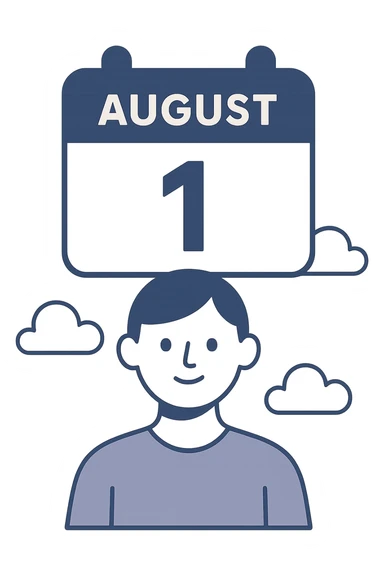 minimalist calendar block, date August 1 sticker