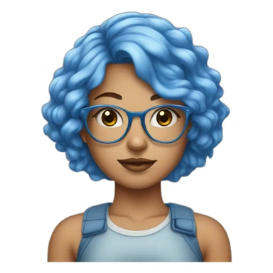 as a drawing of a girl with blue hair wearing a crop top with clear glasses sticker