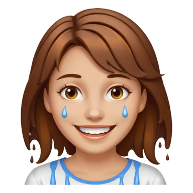 Brown Hair Woman , white paint , drip, face, happy sticker