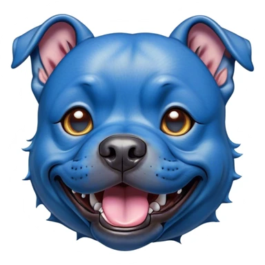 Cinematic Comical Blue Staffordshire Bull Terrier Portrait Emoji, Head tilted dramatically with an exaggeratedly amused expression, featuring a striking blue Fur with a subtle shimmer, wide, expressive dark eyes filled with playful disbelief, Simplified yet hilariously expressive features, highly detailed, glowing with a slightly sassy glow, high shine, dramatic yet playful, stylized with an air of cheeky mischief, bright and endearing, soft glowing outline, capturing the essence of a spirited and over-the-top guardian, so meme-worthy it feels like it could side-eye its way into internet fame instantly! sticker