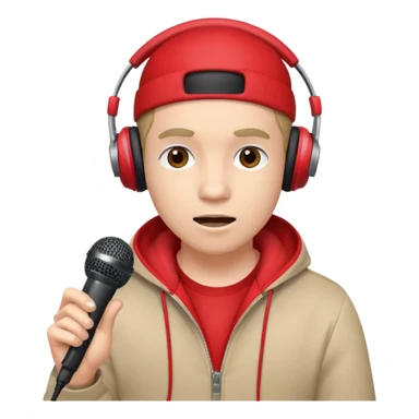emoji de persona haciendo beatbox con un micrófono y unos audífonos rojos puestos sticker