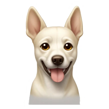 cream white colored dog, pointy ears, brown eyes, light brown nose sticker