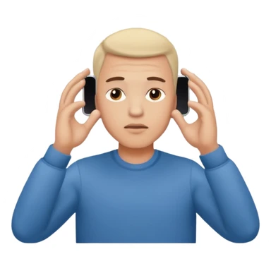 a guy holding 1 smartphone with both hands, smarphone should be horizontal, on top of his forehead sticker
