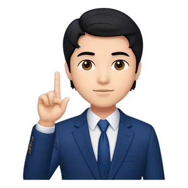 Copy this photo, the face like the same with finger heart 🫰🏻 and dark blue suit , the hair color is black sticker