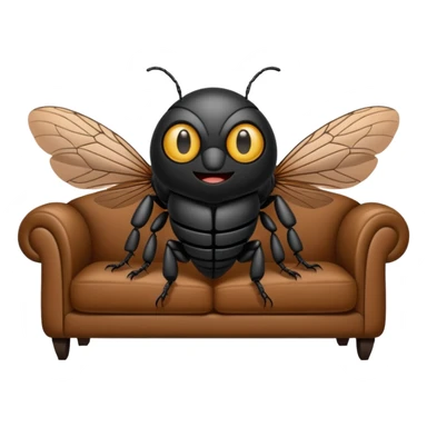 Black Cicada cartoon style watching on a phone sit on a brown sofa  sticker