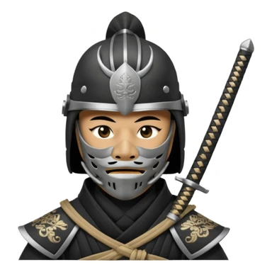 Samurai with helmet and a detailed mask covering their mouth and they are drawing out their sword sticker