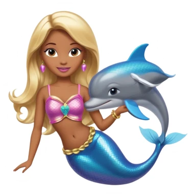 Brown skin blonde hair barbie mermaid with dolphin  sticker
