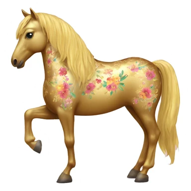 Golden horse with floral pattern on its body  sticker