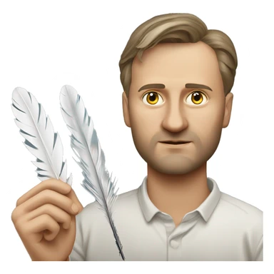 Ukrainian writer Oleksandr Dovzhenko holds a feather in his hand sticker