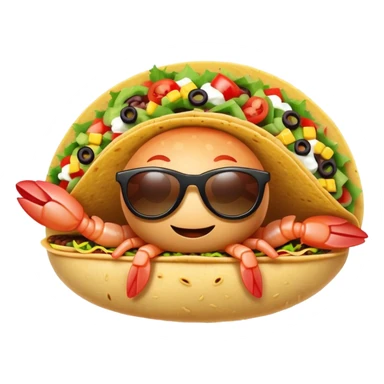 Shrimp wearing sunglasses inside a taco sticker