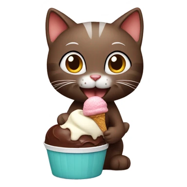 kitty eating icecream with chocolate  sticker