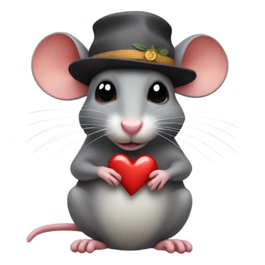 Rat wearing a hat with a heart sticker