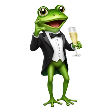 Frog in tuxedo drinking champagne and holding a large blank sign  sticker