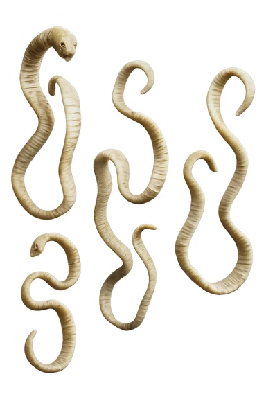 CINQUE PARASSITI COME LA TENIA FLUTTUANO IN ARIA, iperrealistico 4k sticker