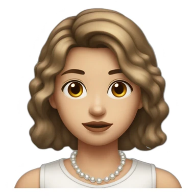 24 years old girl looking weary with white complexion and hair around armpit length with brown hair with silver and pearl chain necklace sticker