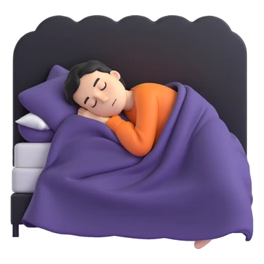 person sleeping under a blanket on a king bed, face hidden, angled corner view sticker