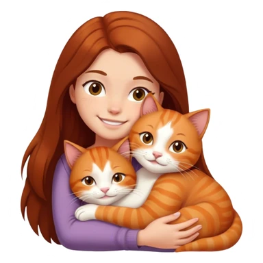 smiling girl with long dark brown hair cuddling a ginger cat with white paws  sticker