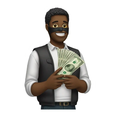man with his money in hand with mask on sticker