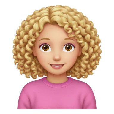 happy girl with curly blond hair, pink sweater sticker