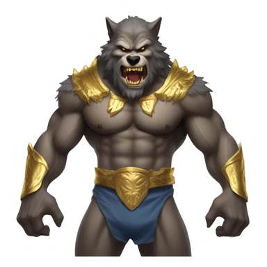 Muscular Wolfman wearing clothes with gold fangs sticker