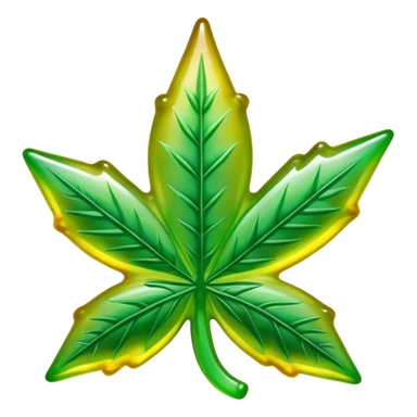 gusher gummy shaped like a marijuana leaf with a visible liquid center bright colors sticker
