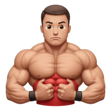 hyper realistic muscular bodybuilder with inflated muscles and worried face, low battery symbol near pelvic area, Italian caption 'Libido assente', isolated on white background sticker