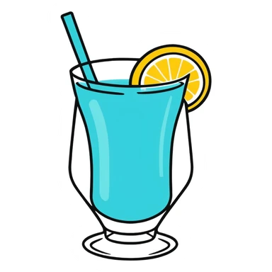 blue curaçao tropical cocktail in a hurricane glass, flat vector illustration sticker