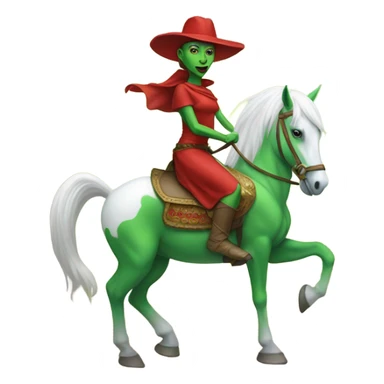 a green amazon alien woman in red on a white horse sticker